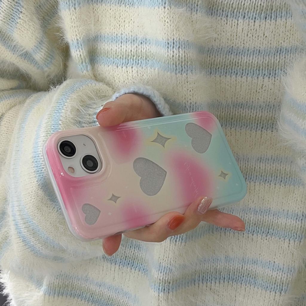 Glitter Colorful Love Gradient Heart Imd Soft Silicone Protector Phone Case For Iphone 11 12 Promax 13 14 Pro Max Back Cover