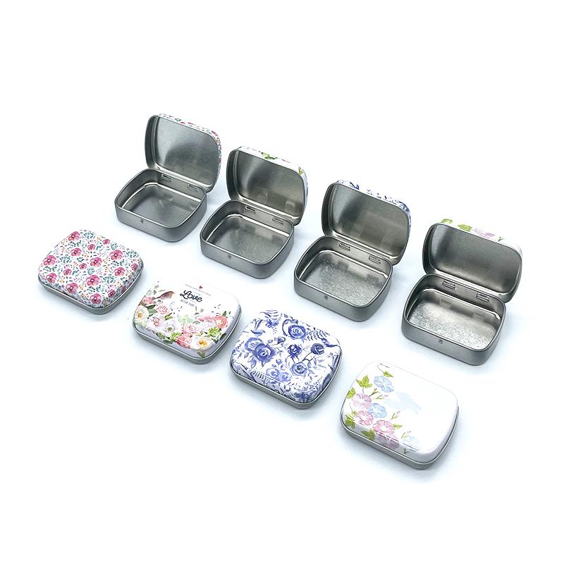 Portable Mini Metal Hinged Tin Box With Lid Rectangular Small Storage Container Candy Pill Case Pill Organizer Capsule Box