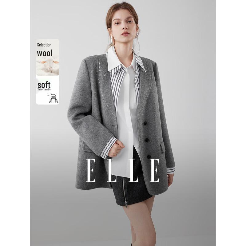 ELLE Women s Grey Wool Faux Two-Piece Short Jacket L