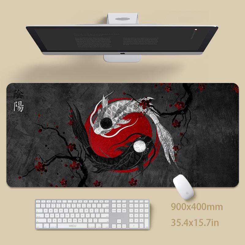 Yin Yang Koi Fish Mouse Pad - Large Extended Gaming Desk Mat with Japanese Art Design