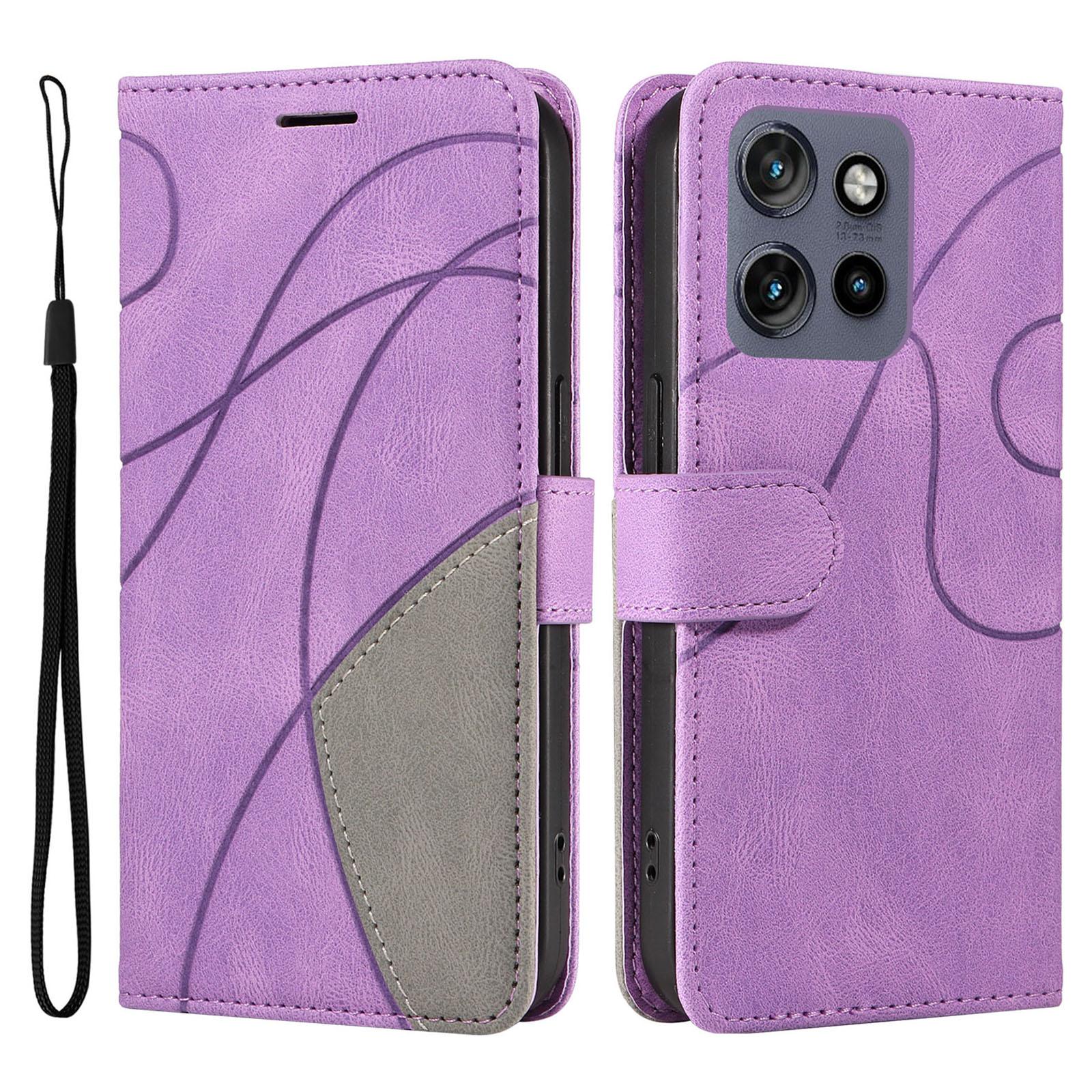 

For Motorola Edge 50 Neo 5G/Moto S50 5G/Thinkphone 25 5G Leather Case Wallet Stand Color Splicing Phone Cover Light Purple