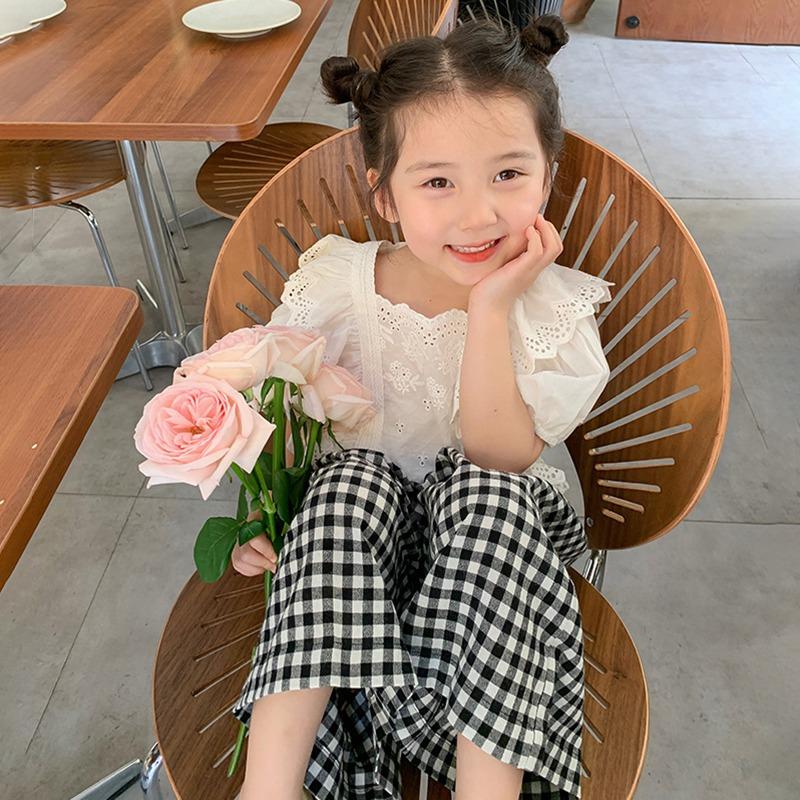 Kinder karierte Anti-Mücken-Hose, elastische Taille, Freizeithose