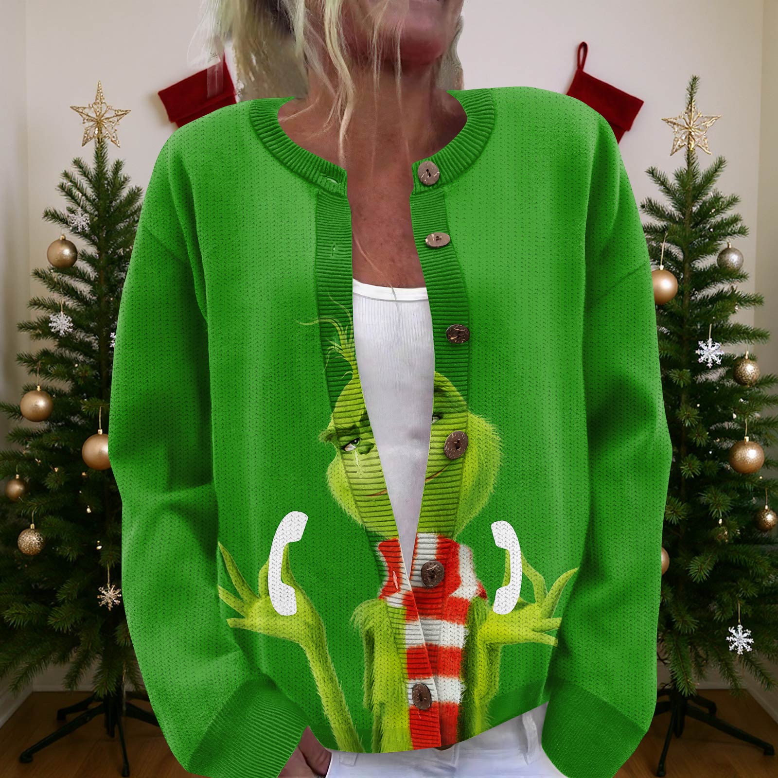 

Женский рождественский свитер Милый забавный рождественский свитер Осень и зима Свитер с длинным рукавом вязаный XL