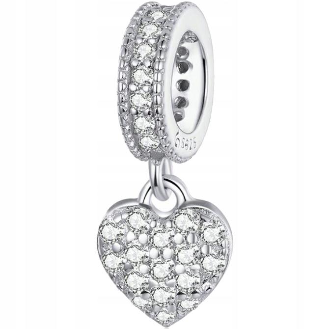 Charms Hanging Heart 925 Bead Pendant With Cubic Zirconia S925