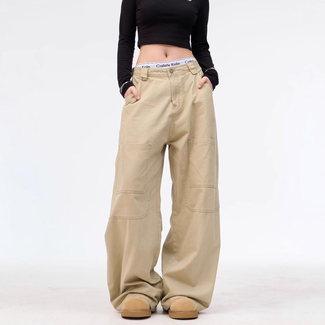 

Unisex Retro Khaki Straight-Leg Casual Work Jeans M легкие хаки