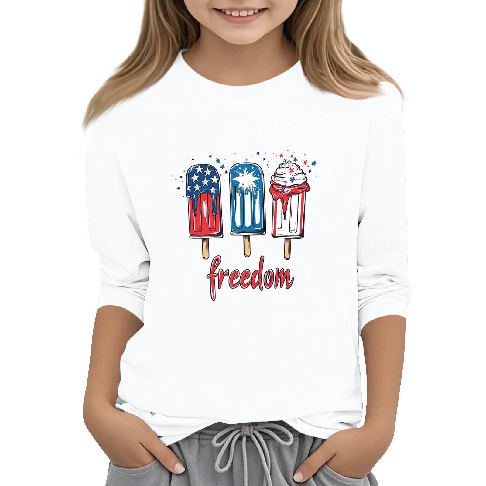 

Детская футболка с круглым вырезом и рукавом три четверти, повседневный топ ко Дню независимости 120 белый