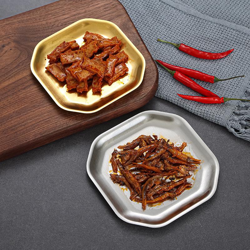 Korean Style 304 Stainless Steel Square BBQ Tray & Flat Bottom Pastry Plate - Gold Dinnerware