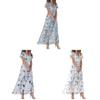 Summer Floral Chiffon Dress With V Neck Short Sleeves For Elegant Casual Wear