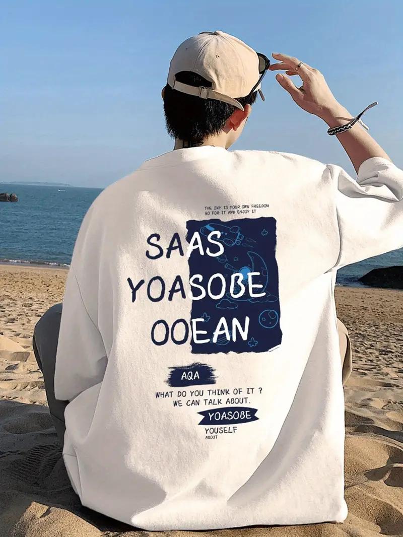 

Men s casual short sleeved T-shirt, eye-catching letter print design, regular round neck, comfortable all season top, loose styl S