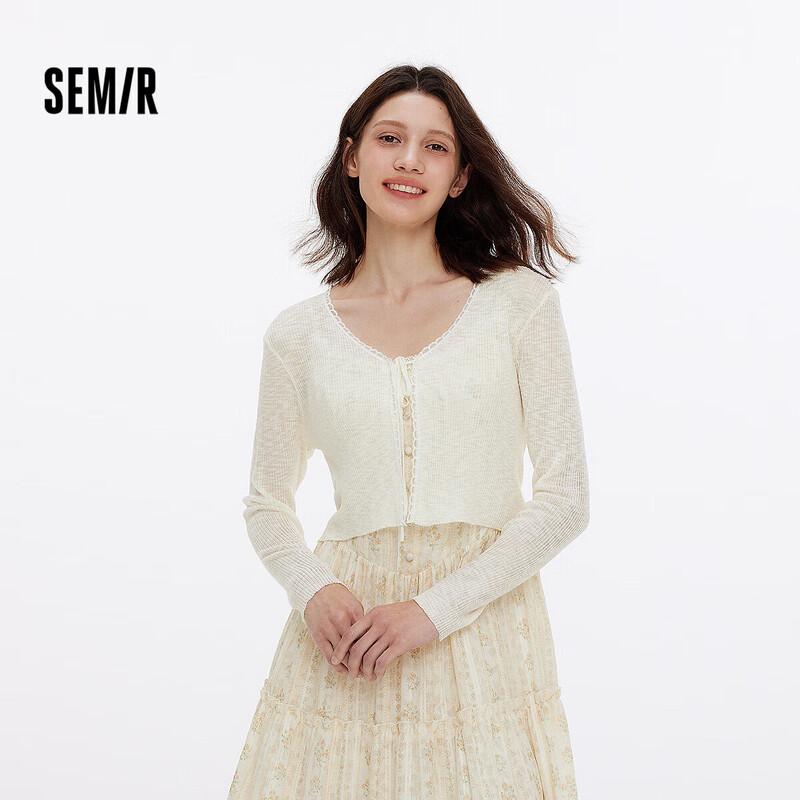 

Женский короткий вязаный кардиган Semir с кружевной отделкой и V-образным вырезом L