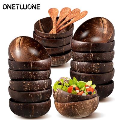 Natürliches Kokosnussschalen-Set Salat-Smoothie-Schalen Holz-Ramen-Schale Kokosnusslöffel-Set Coco Smoothie Küchengeschirr Kokosnussschale