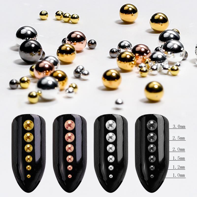 Japanese Mini Steel Beads Nail Art Accessories - Gold, Silver & Rose Gold Mix In 12 Grid Box