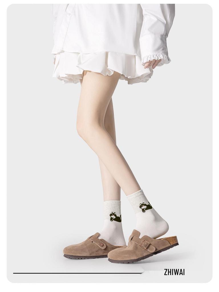 5 Paar Niedliche Kätzchen Japanische Cartoon Mid-Calf Socken - Atmungsaktiv, Vielseitiges Design für Damen, Perfekt für Frühling und Herbst