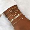 Boho Round Marble Charm Bracelet Set For Women Geometric Black String Rope Chain Bangle Female Bohemian Jewelry Gift