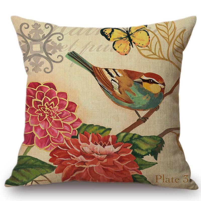 Lovely Birds Floral Night Owl Squirrel Home Decorative Cotton Linen Sofa Throw Pillow Case 45X45Cm Square Car Cushion Cover Case