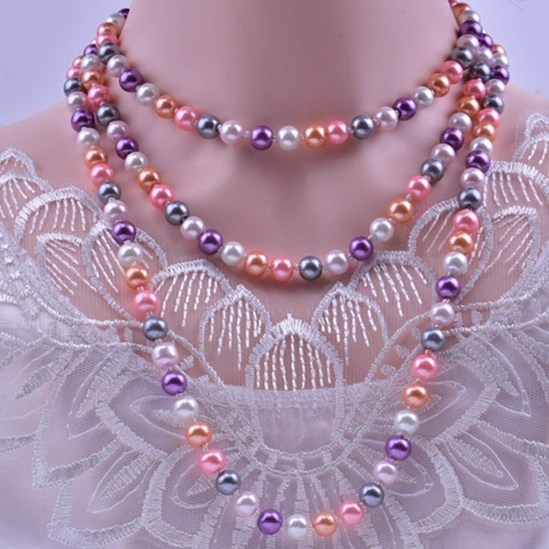 Glass Imitation Pearl Necklace Women's Simple Knotted Multi-layer Long Sweater Chain