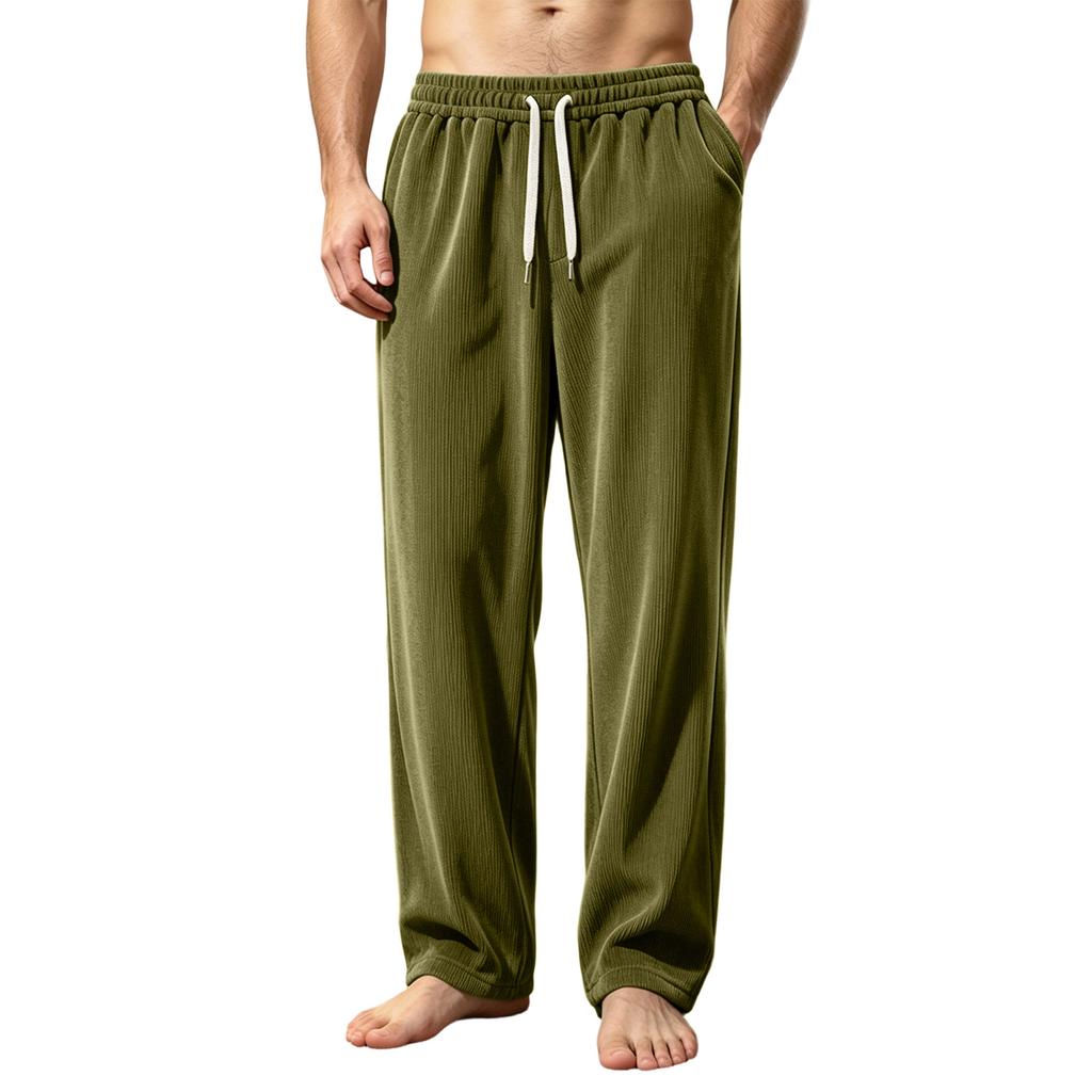 Men's Color Corduroy Pants with Pockets - Comfortable Casual Sleep Pants for Home