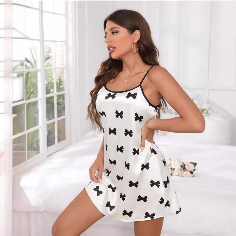 

Женское платье-комбинация Ice Silk сексуальное с открытой спиной из тонкого дышащего материала с принтом M белый