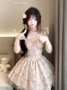 [Quality] French Retro Small Flying Sleeves Lace Splicing Floral Waist Dress Waist Thin Princess