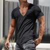 Men Shirt V-Neck Solid Color Breathable Sweat Absorption Quick Dry Dress-up Washable Summer Men Sports T-Shirt Pullover Top for Men