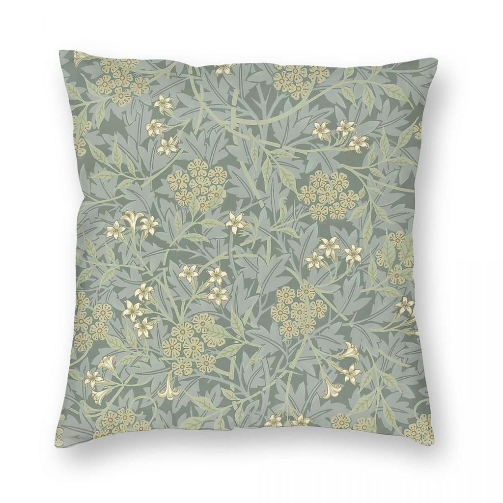 William Morris Jasmine Square Pillowcase Polyester Linen Velvet Printed Zip Decorative Pillow Case Car Cushion Cover