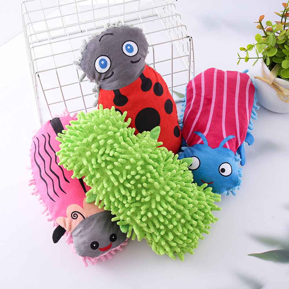 Pet Dog Toy: Cartoon Beetle Squeaky Plush with Crinkle Paper, Teething Cleaning & Chewing Toy for Boredom Relief