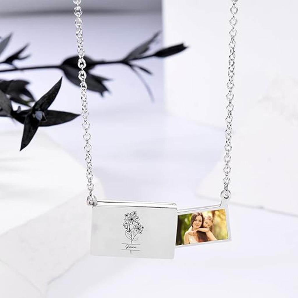 Custom Photo Box Pendant Necklace Stainless Steel Personalized Words and Picture Choker