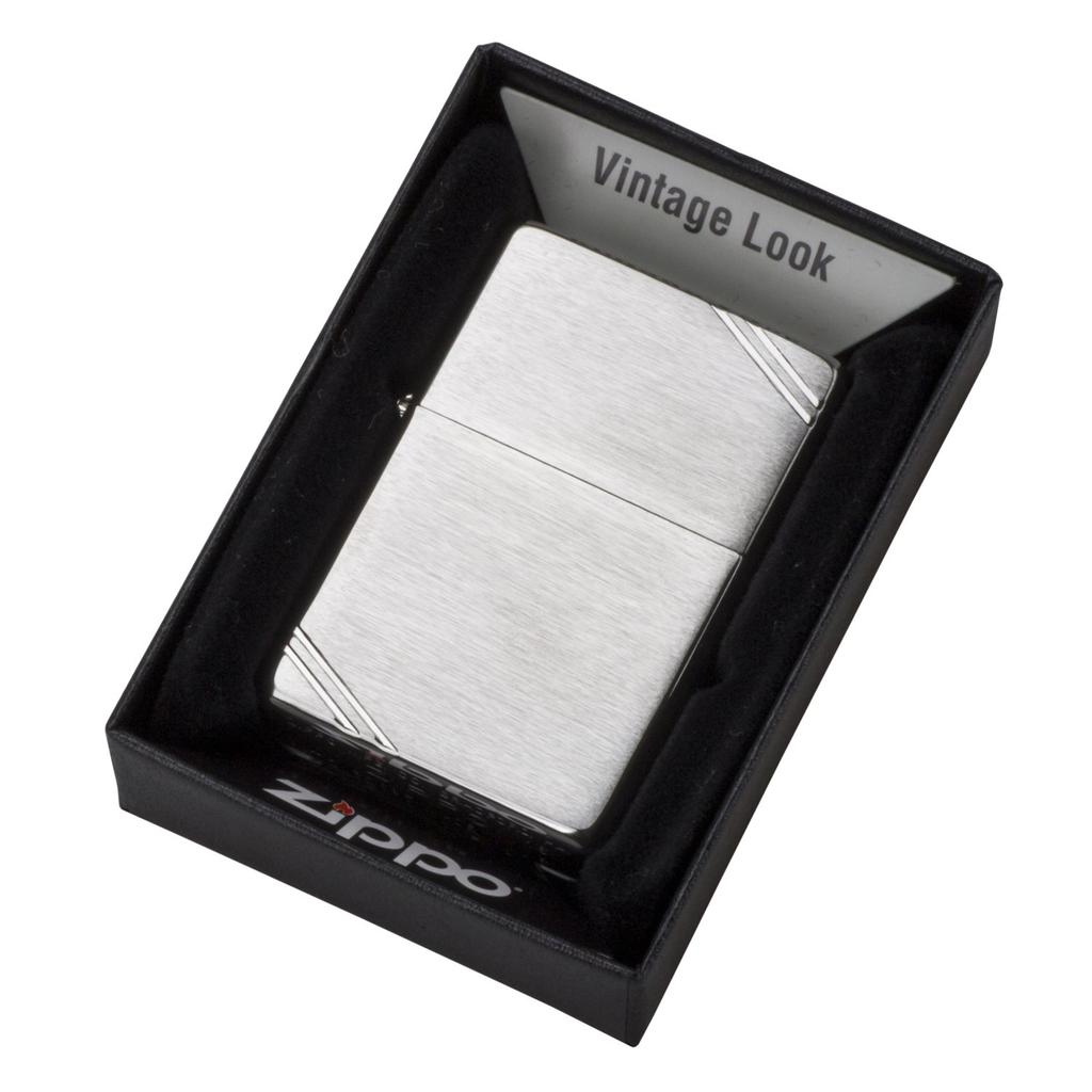 ZIPPO Flat Chrome Satin Official Import Lighter, Plain, Top, 230, Finish,