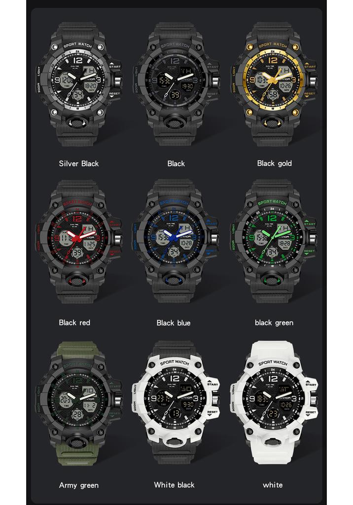 Fashion SANDA 6030 Men's Electronic Watch Outdoor Sports Multi functional Dual Display Waterproof LED Men's Electronic Watch