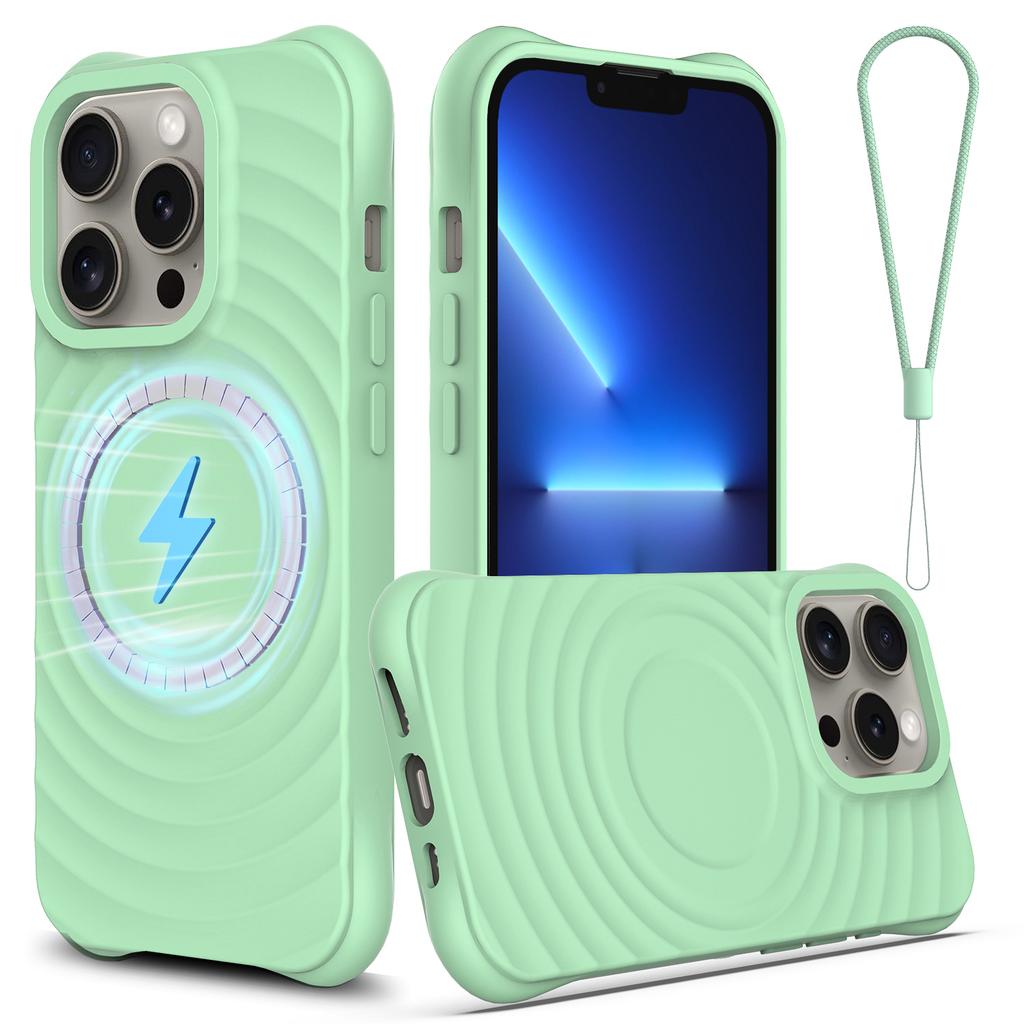 For iPhone 13 Pro Max Magnetic Case Textured Liquid Silicone Phone Case with Strap