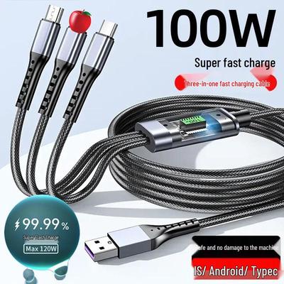 100W Triple-Device Fast Charging Cable for Apple, Huawei, and Android - Universal Car Charger