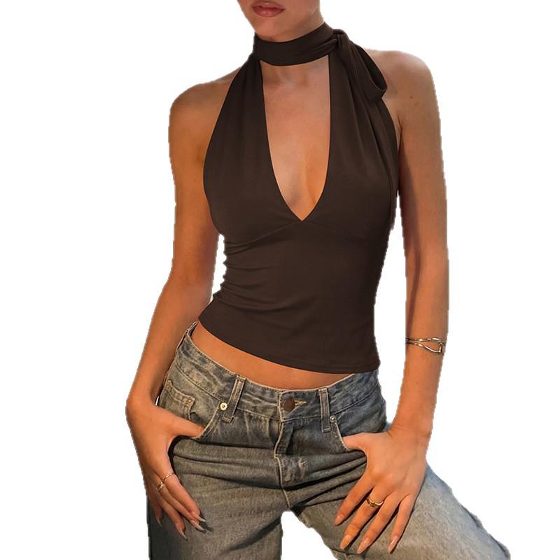 Dámské novinky zima 2025: Sexy Crop Top s hlubokým výstřihem na zádech, úzký, se šněrováním