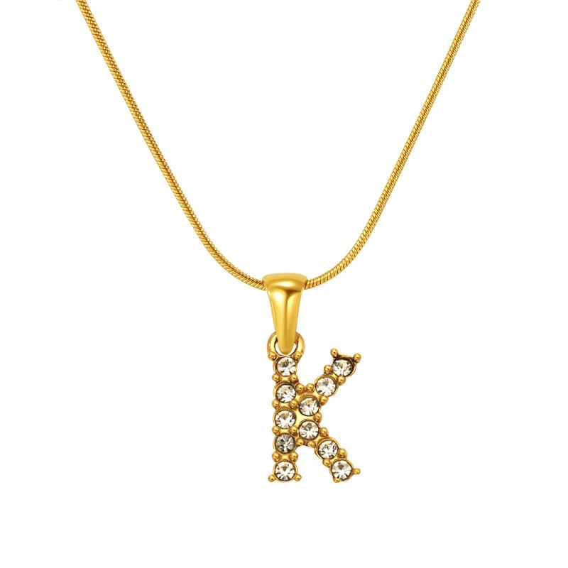 European & American Stainless Steel Diamond Alphabet Pendant Clavicle Chain Necklace for Women