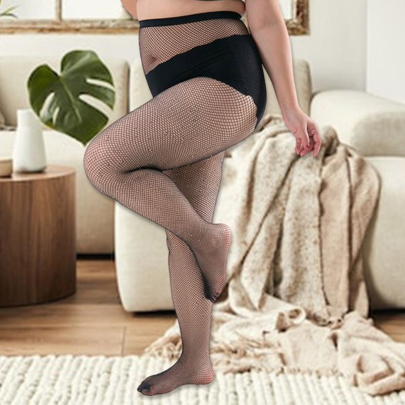 Women's Sparkling Crystal Large Size Fishnet Pantyhose Stretch Nylon Stockings Rhinestones Mesh Tights For Evening Wear