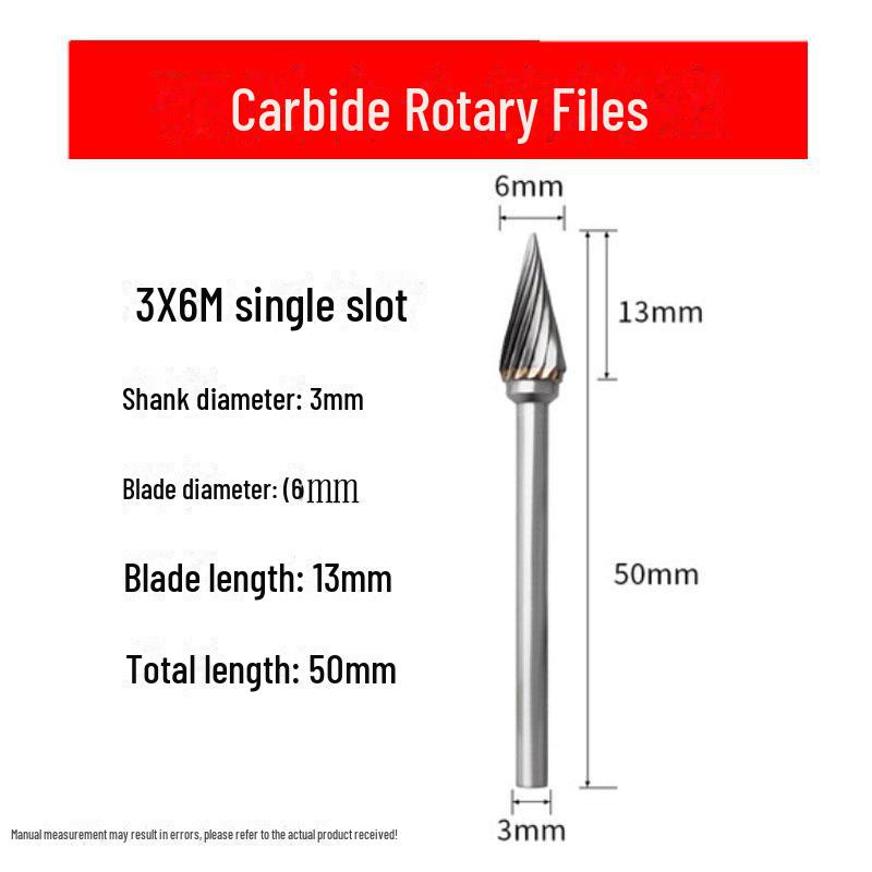 3mmX6 Tungsten Steel Carbide Rotary File for Electric Grinding - Small Metal Grinding Head