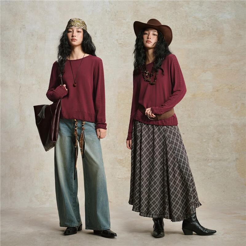 Giordano Women's Retro Red Knit Sweater