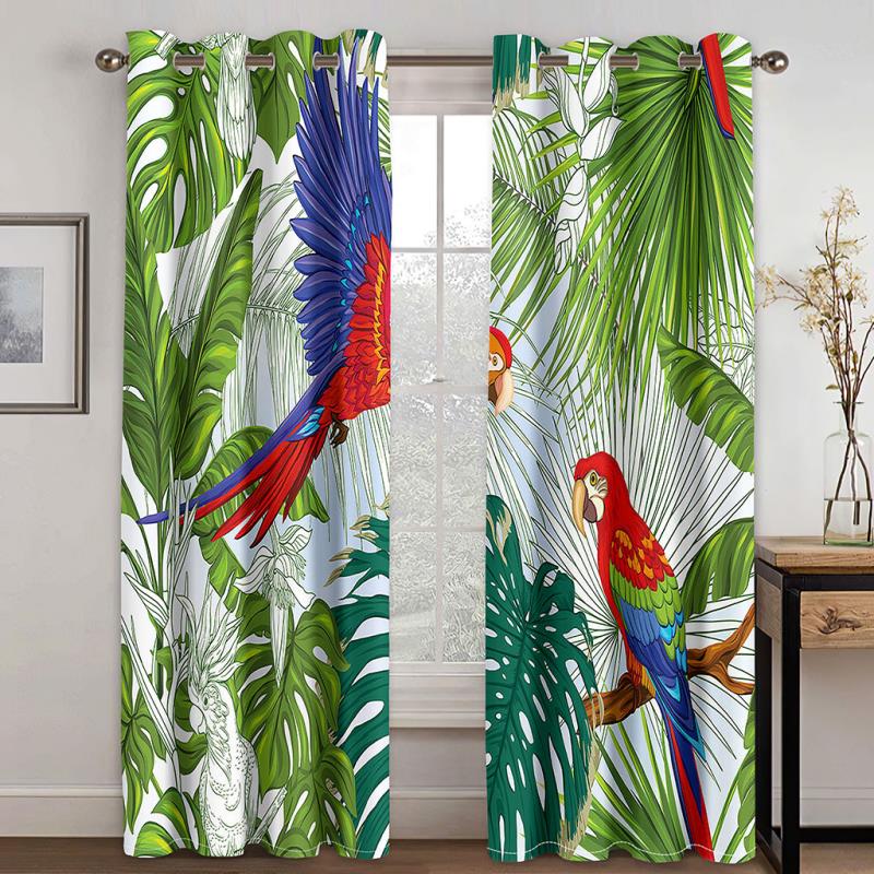 

Цветной попугай тропическое растение банановый лист 2 шт. светофильтрующая занавеска для гостиной спальни оконная драпировка 50W130H(CM) 2PCS&Grommet Top
