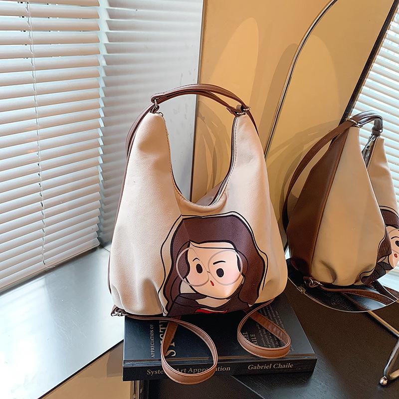 

2024 New Cartoon Crossbody Large Capacity Tote Bag Popular Fashion Autumn and Winter Casual One Shoulder Double Shoulder Women s Bag хакі