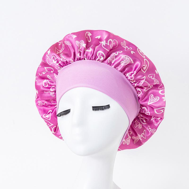 European American Print Satin Sleep Cap - Wide Brim Silky Hair Protection Hat for Women