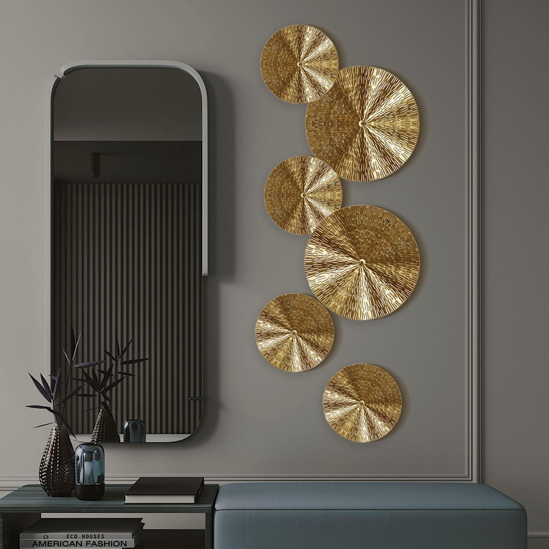 Modern Minimalist Golden Disc Wall Decor Set Textured Metal Wall-mounted Art Boho Wall Pendant Decor for Living RoomBedroom Gift