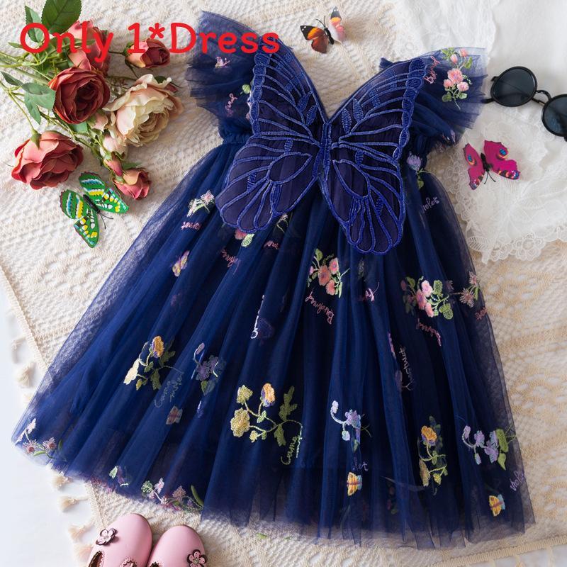 Korean Style Girl Dress With Embroidered Flowers And Tulle For Toddler Girls