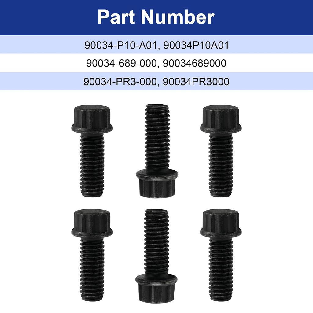 6Pcs Transmission Clutch Pressure Plate Bolt for Honda Accord 90034-P10-A01 | 12-Point Flange Blots Fits Acura ILX TSX D B F K H 90034-689-000