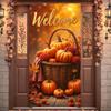 Fall Door Cover, Welcome Autumn Photo Backdrop Happy Fall Door Banner Pumpkin for Farmhouse Autumn Thanksgiving Harvest Festival Decorations and