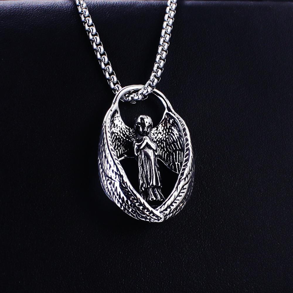 Trendy Men's Titanium Wheat Ear Cross Pendant Necklace with Long Pearl Chain