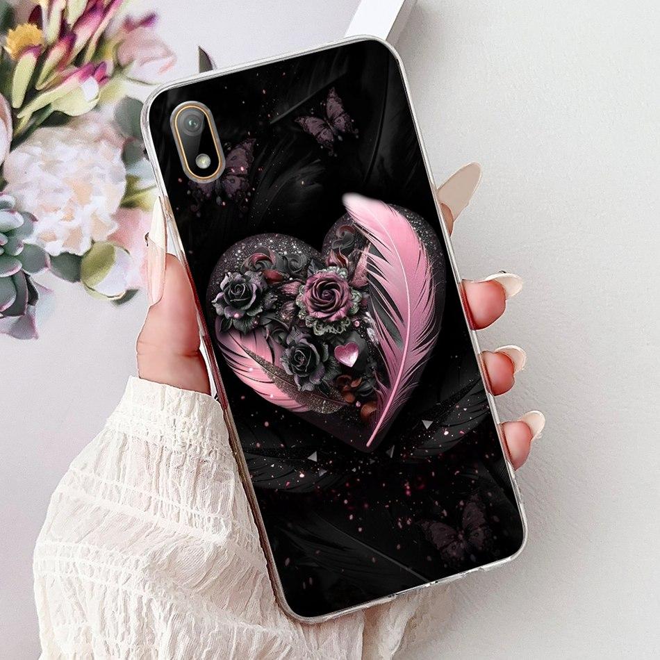 For Huawei Y5 (2019) Phone Case Y5 2019 AMN-LX9 Elegant Floral Cat Painted Soft Silicone Transparent TPU Cases