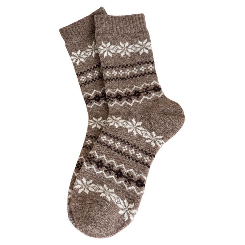 Winter and Autumn Thick and Warm Wool Socks for Children. Fair Isle Retro Snowflake Mid-calf Pullover Socks Paired with Boodles Shoes.