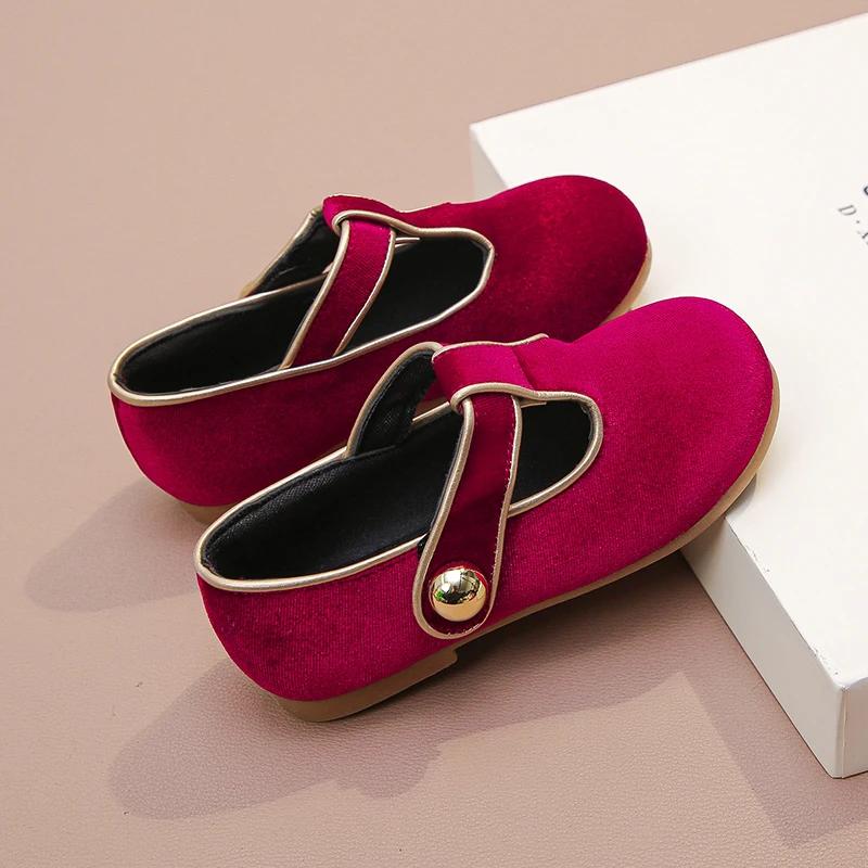 

Spring Autumn Girl s Shoes Retro Fashion Children Leather Shoes New T-strap Kids Hollow-out Princess Flat Shoes Wine Red Trend 24