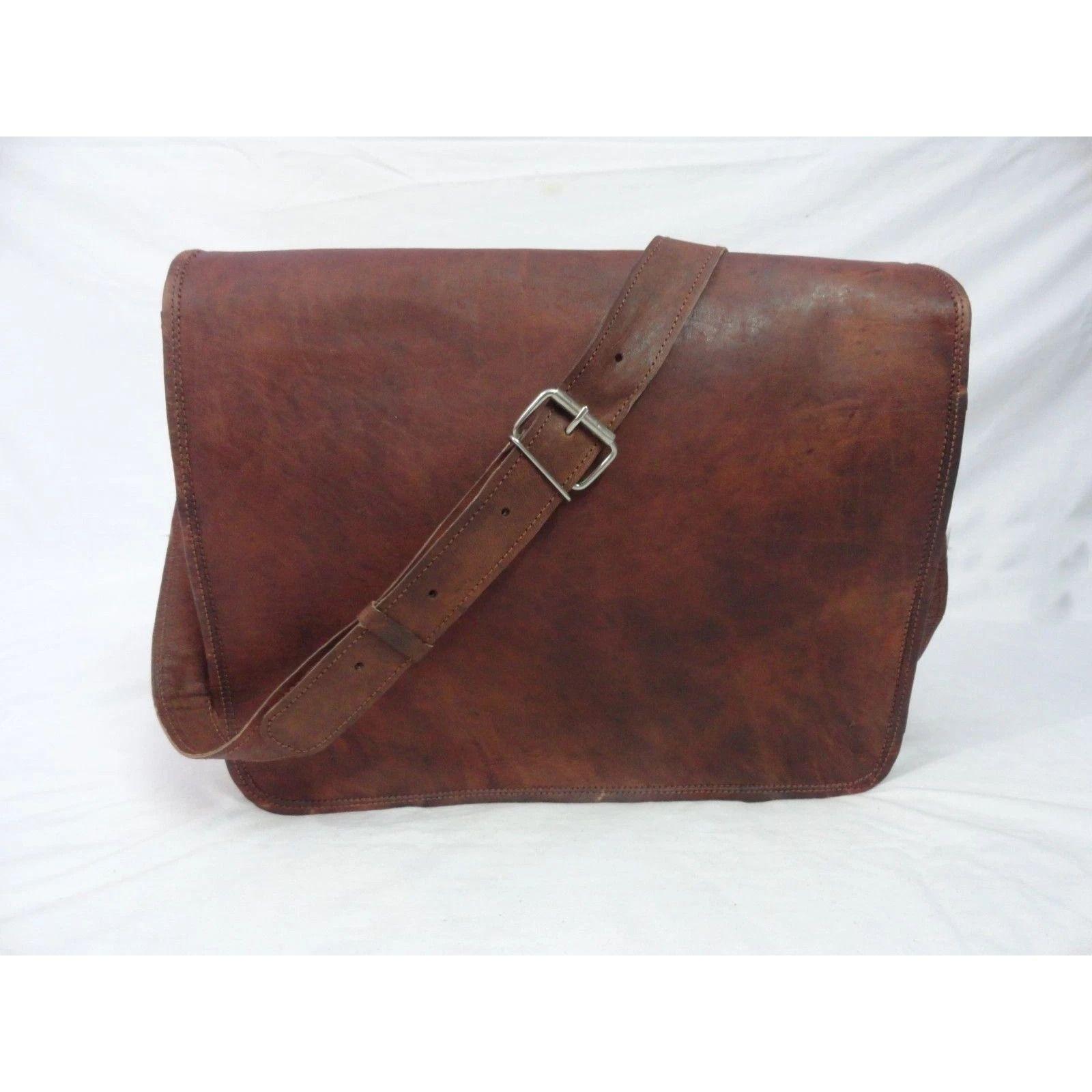 

Unicorn BROWN Genuine Vintage Leather MESSENGER Bag Laptop Satchel Shoulder 15 x 11 x 4 in