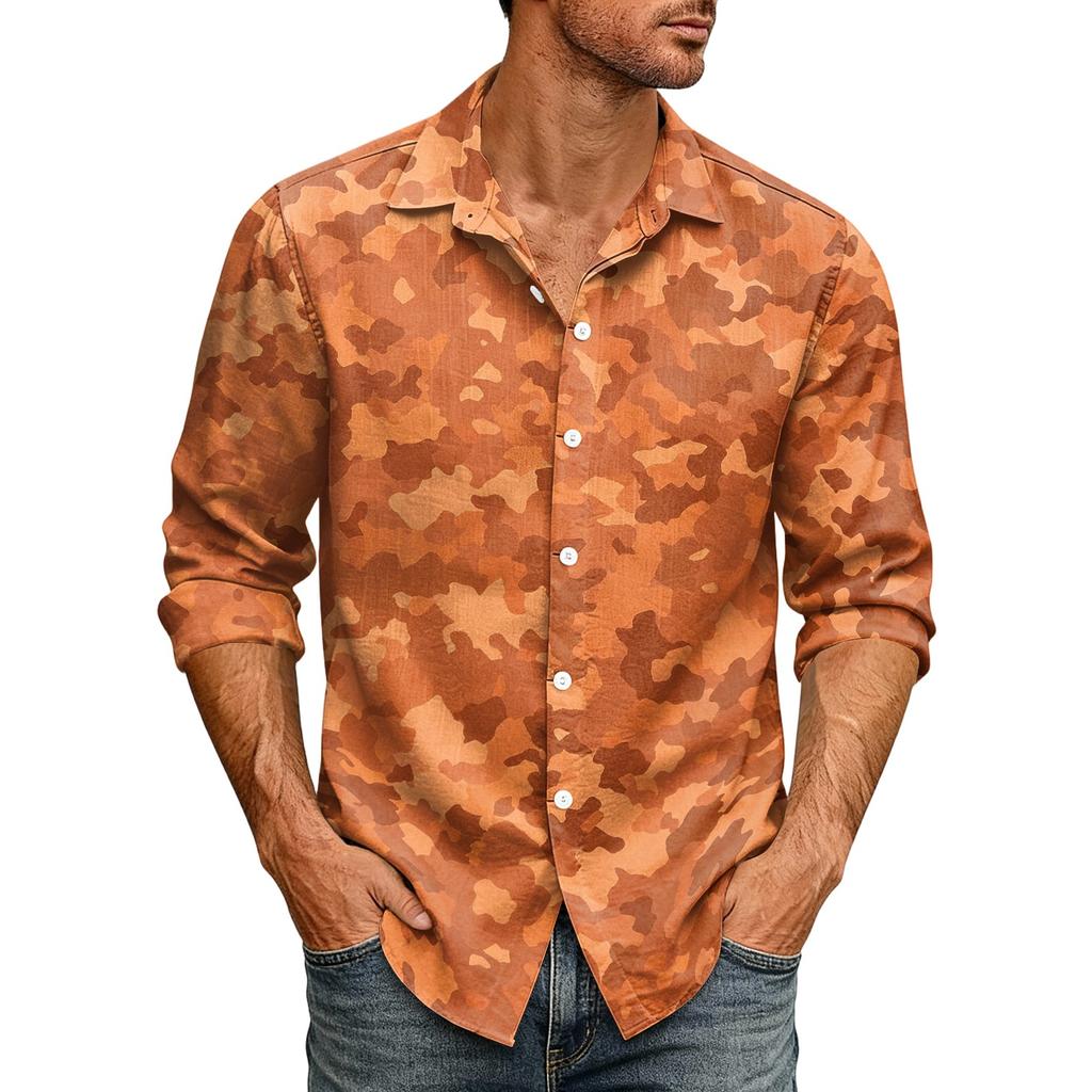 Men's Loose Fit Long Sleeve Shirt Casual Button Down Shirt with Classic Collar for Outdoor Daily Wear Breathable Fabric Suitable for Spring Autumn