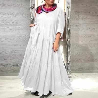 Women Maxi Dress V-Neck Long Sleeve Solid Color Long Dress Ruffle